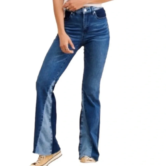 Blank NYC The Waverly Flare high rise denim jeans women’s size 30 two tone raw - Picture 1 of 9
